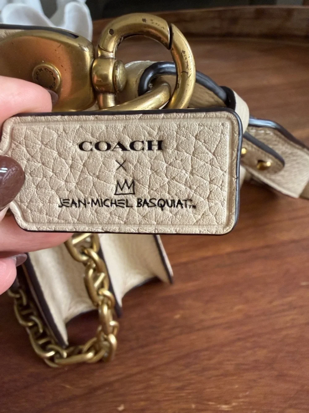 COACH X BASQUIAT Cream Leather Crossbody Bag with Gold Chain - Picture 6 of 6